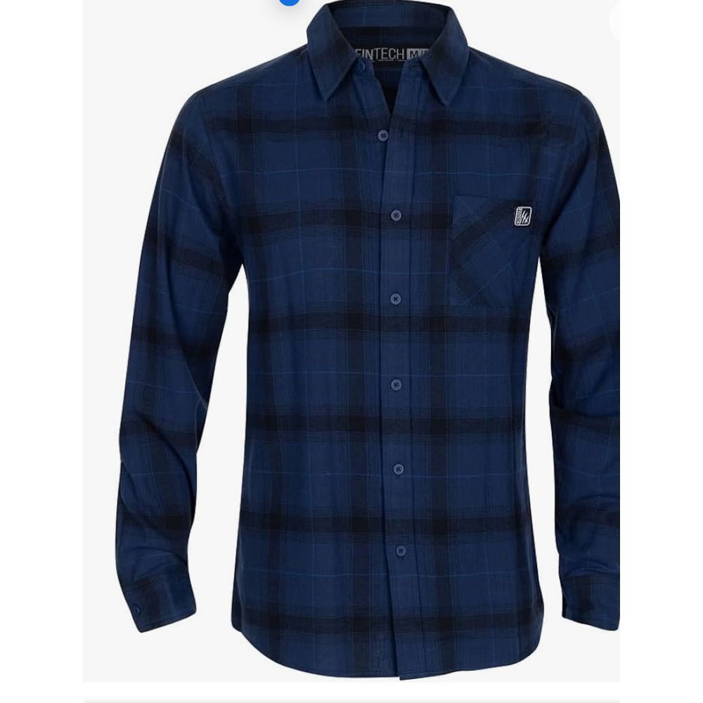 Men's LS Blue Woodsman Middleweight Flannel Button Down Shirt Front Pocket XXL